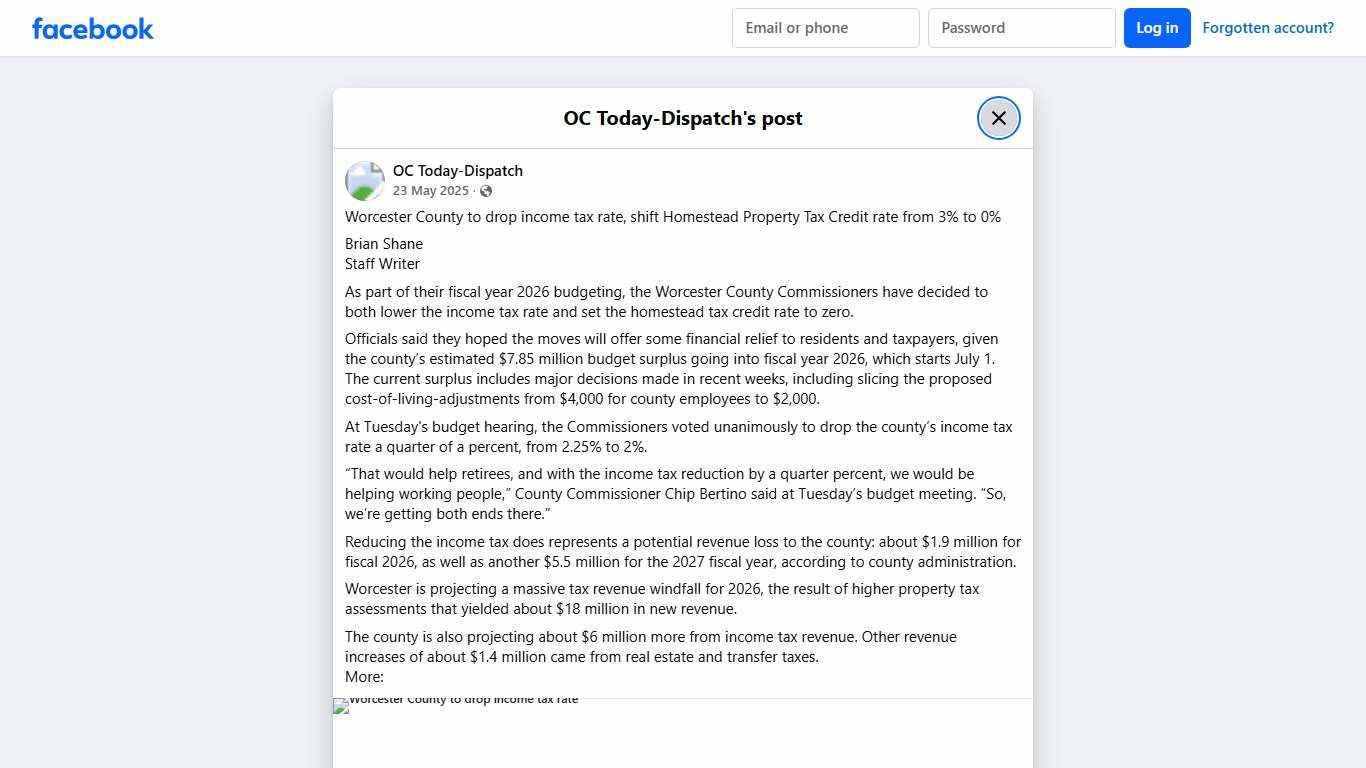 Worcester County to drop income tax... - OC Today-Dispatch Facebook