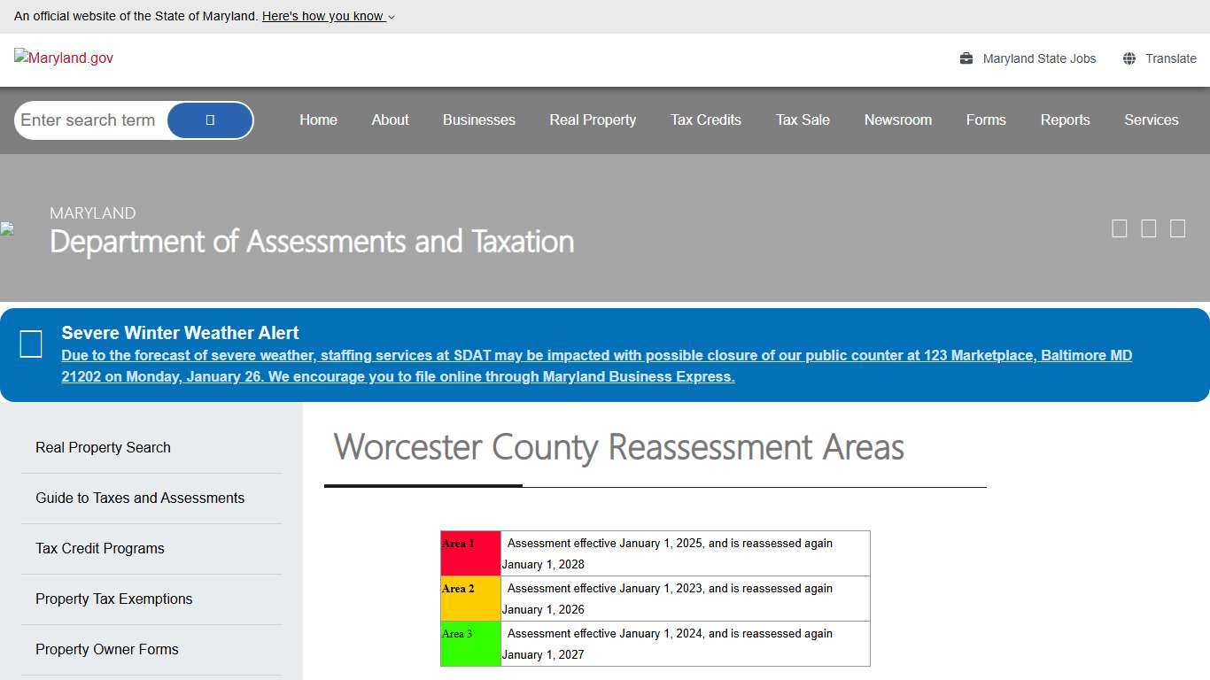 Worcester County Reassessment Areas